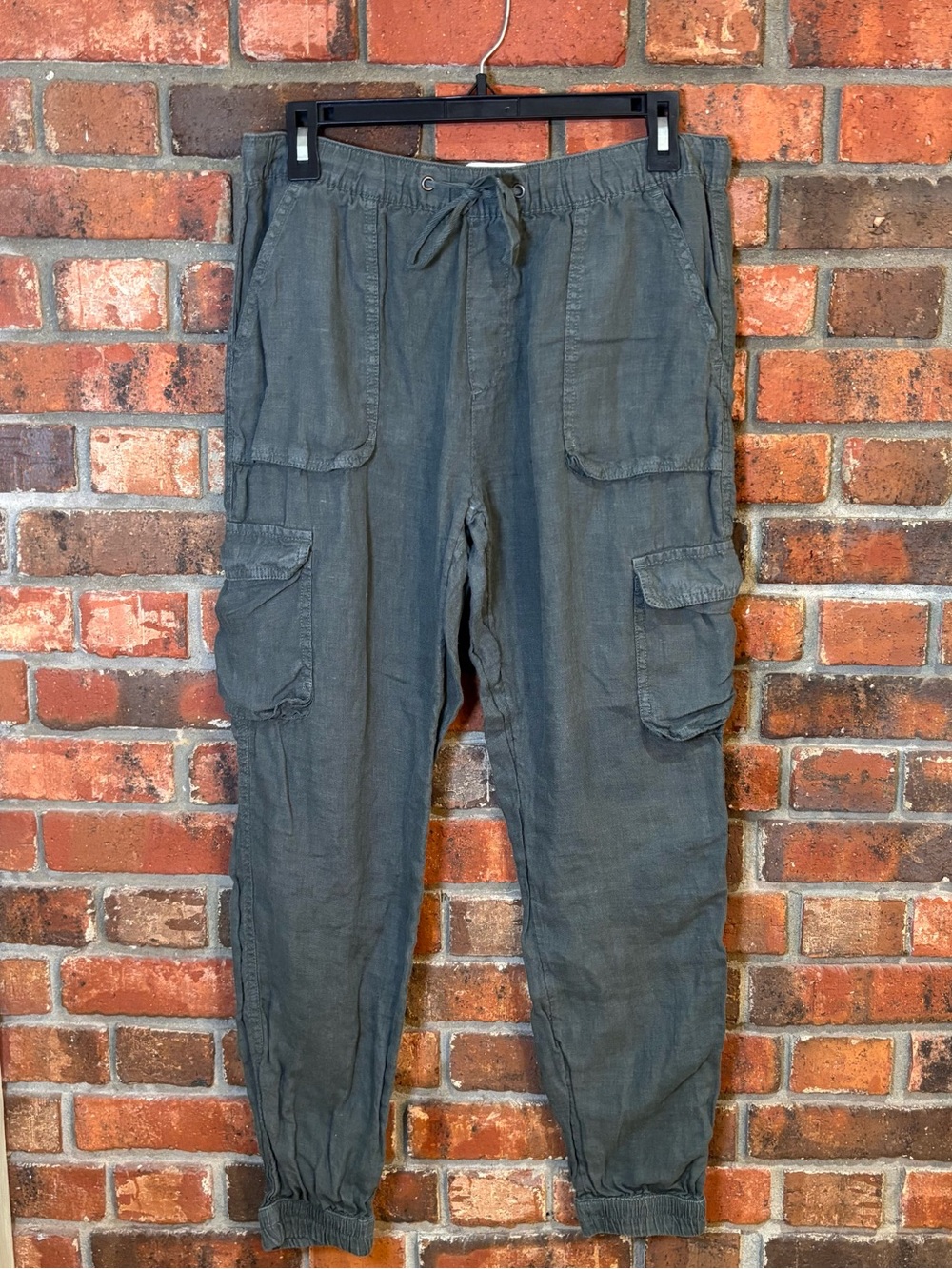 Nicole Miller New York womens linen cargo jogger pants green M